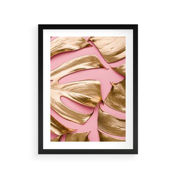 Plakat w ramie 50x70 - Przyjemność w Naturze - złote, liście - rama czarna