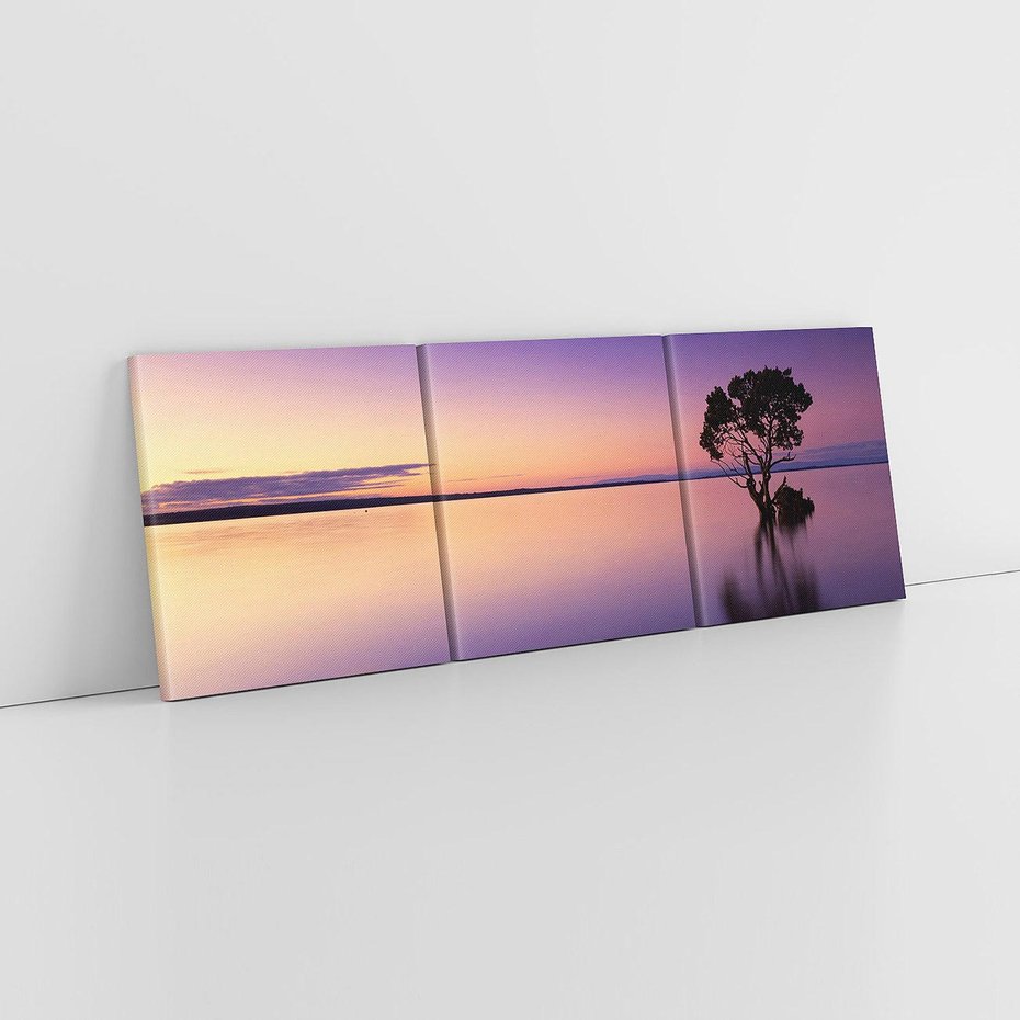 Obraz na płótnie 90x30 - Jezioro wśród drzew o zachodzie - jezioro, drzewo