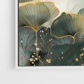 Obraz w ramie 50x50 - Natura w Złotym Odcieniu - złote elementy, liście miłorzębu japońskiego - rama biała