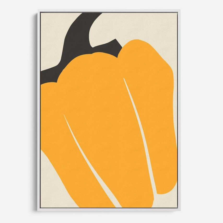 Obraz w ramie 50x70 - Migocące Formy - abstrakcyjny minimalistyczny obraz, żółta papryczka - rama biała