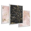 Zestaw obrazy w ramie 30x40 galeria - Marmur, złoto, róż, czerń - rama biała