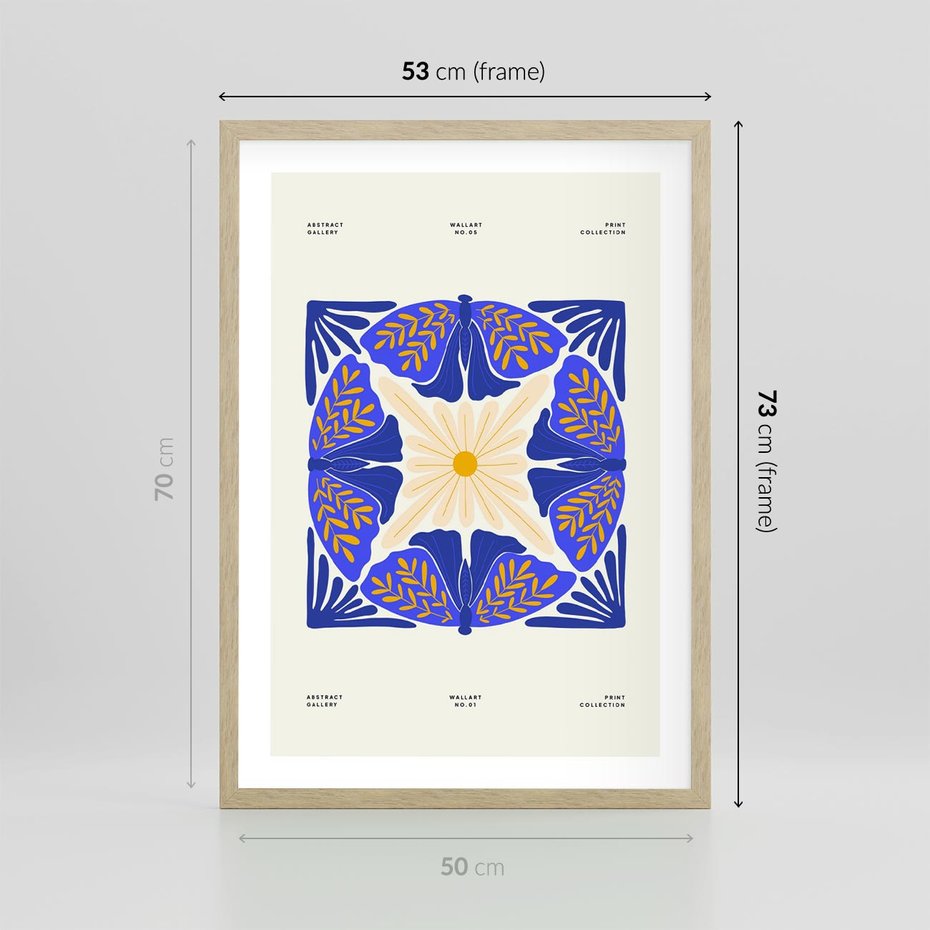 Plakat w ramie 50x70 - Księga Abstrakcji - abstrakcyjna boho kompozycja, granatowe ćmy - rama drewno