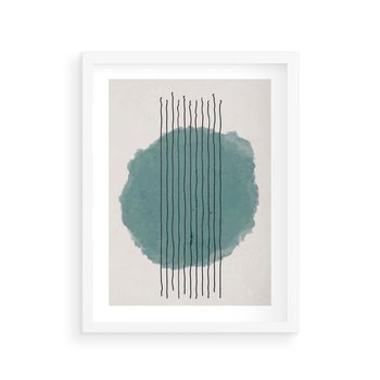 Plakat w ramie 40x50 - Podróżne Inspiracje - abstrakcyjna akwarelowa plama, nieregularne kreski - rama biała