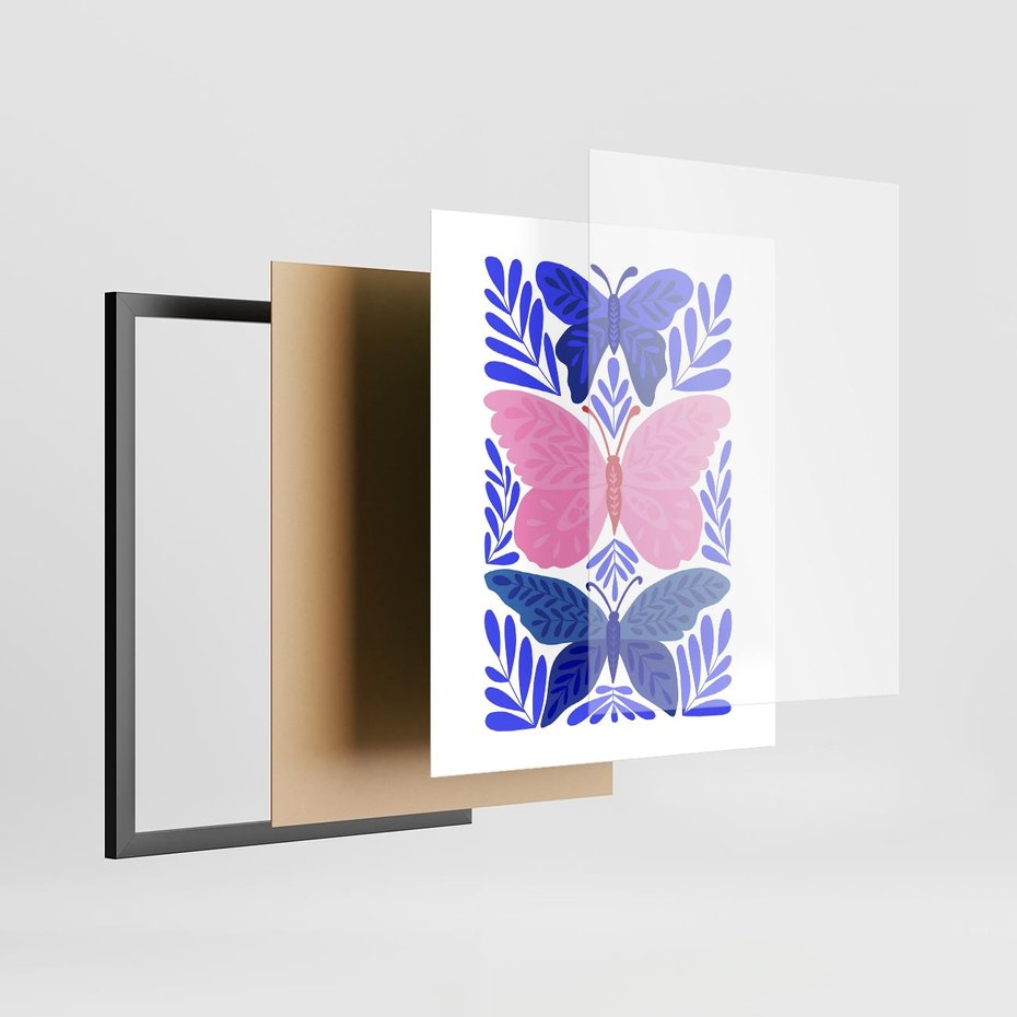 Plakat w ramie 40x50 - Delikatna Symfonia Natury - motyle, rośliny - rama czarna