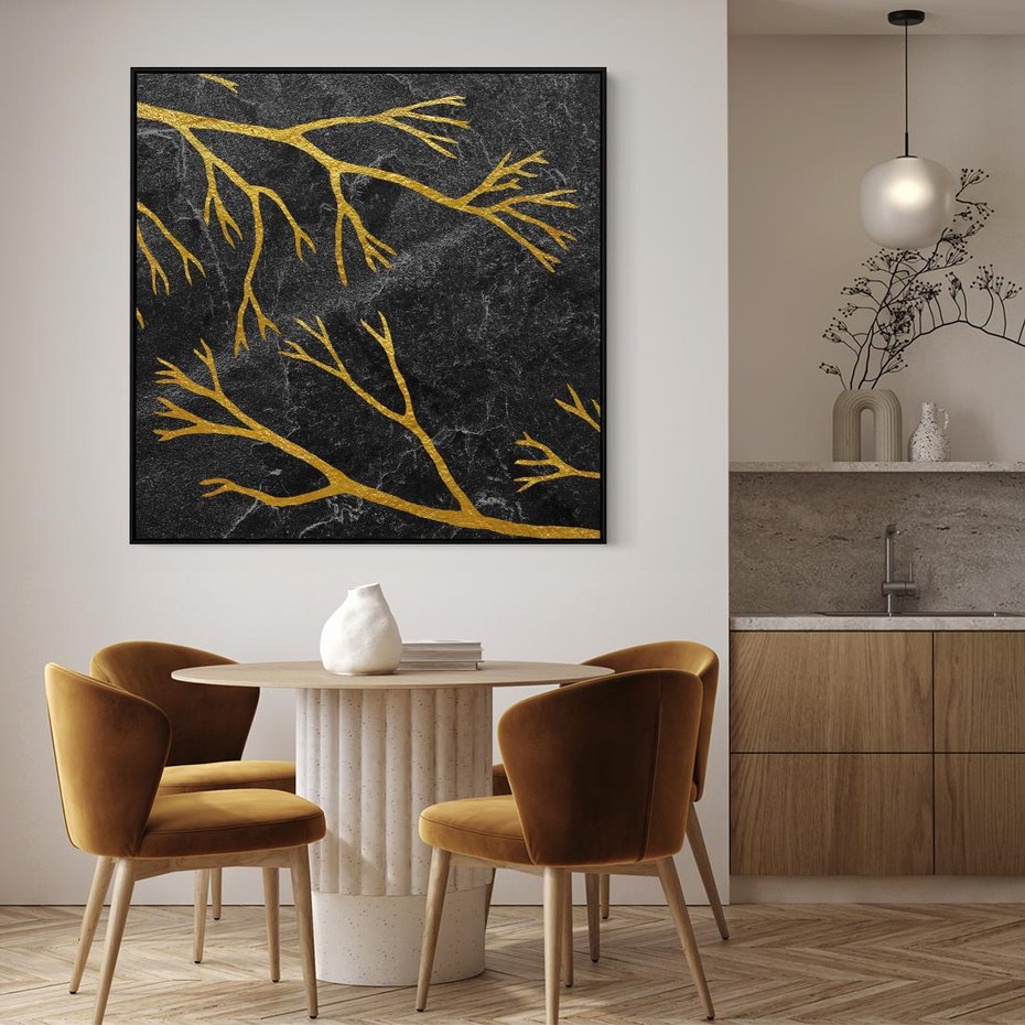 Obraz w ramie 50x50 - Marmurowe Drzewa Snu - złote gałęzie, drzewa - rama czarna