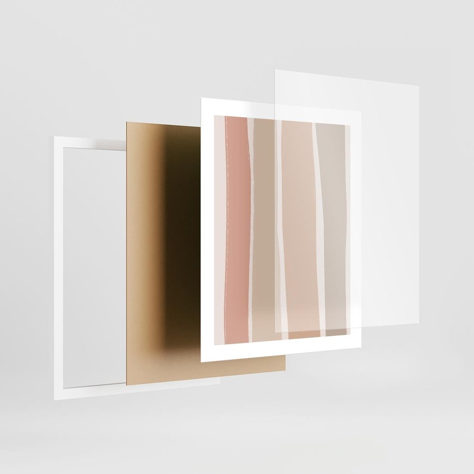 Plakat w ramie 40x50 - Tęczowa Zgaszona Aura - abstakcyjne tęczowe pasy, delikatne odcienie beżu - rama biała