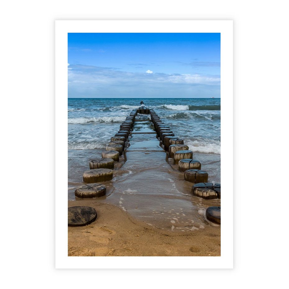 Plakat bez ramy 21x30 - Falochron na brzegu morza - falochron, morze