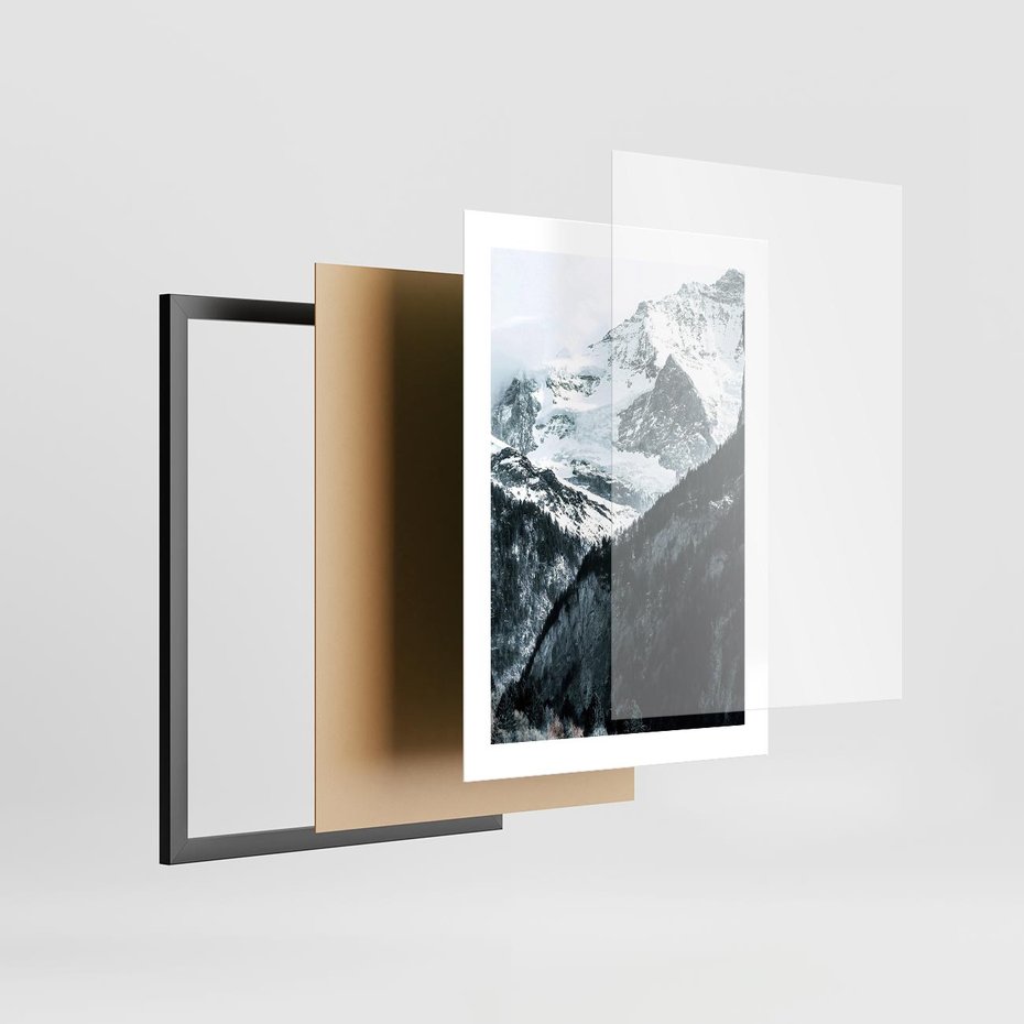 Plakat w ramie 30x40 - Góry w Zimowym Uścisku - góry, ośnieżone szczyty - rama czarna
