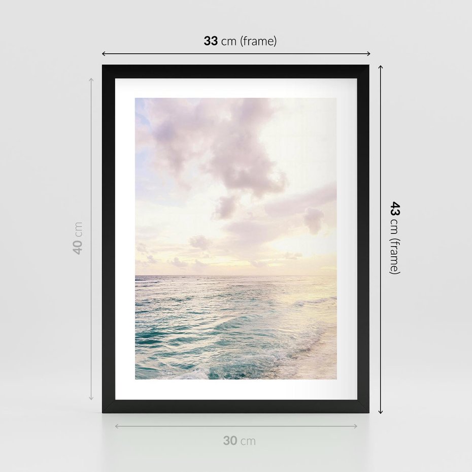 Plakat w ramie 30x40 - Pastelowa Plaża - plaża, pastelowe kolory - rama czarna