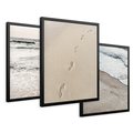 Zestaw obrazy w ramie 30x40 galeria - Plaża, morze, piasek, ślady, stóp - rama czarna