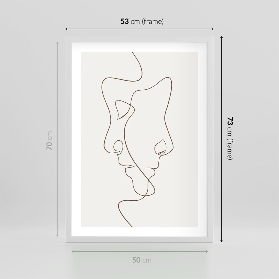 Plakat w ramie 50x70 - Jedna Linia, Dwie Twarze - minimalistyczny plakat, dwie twarze - rama biała