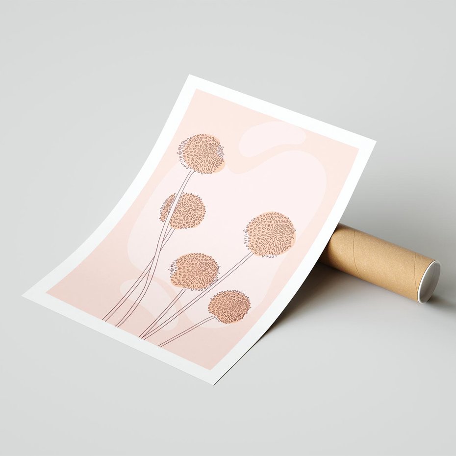 Plakat bez ramy 50x70 - Rozkwitające Emocje - minimalistyczny plakat, pudrowe kwiaty