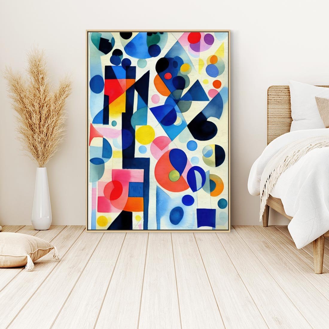 Obraz w ramie 70x100 - Księga Akwarelowych Przeniknięć - abstrakcyjny obraz, różne kolorowe kształty - rama drewno