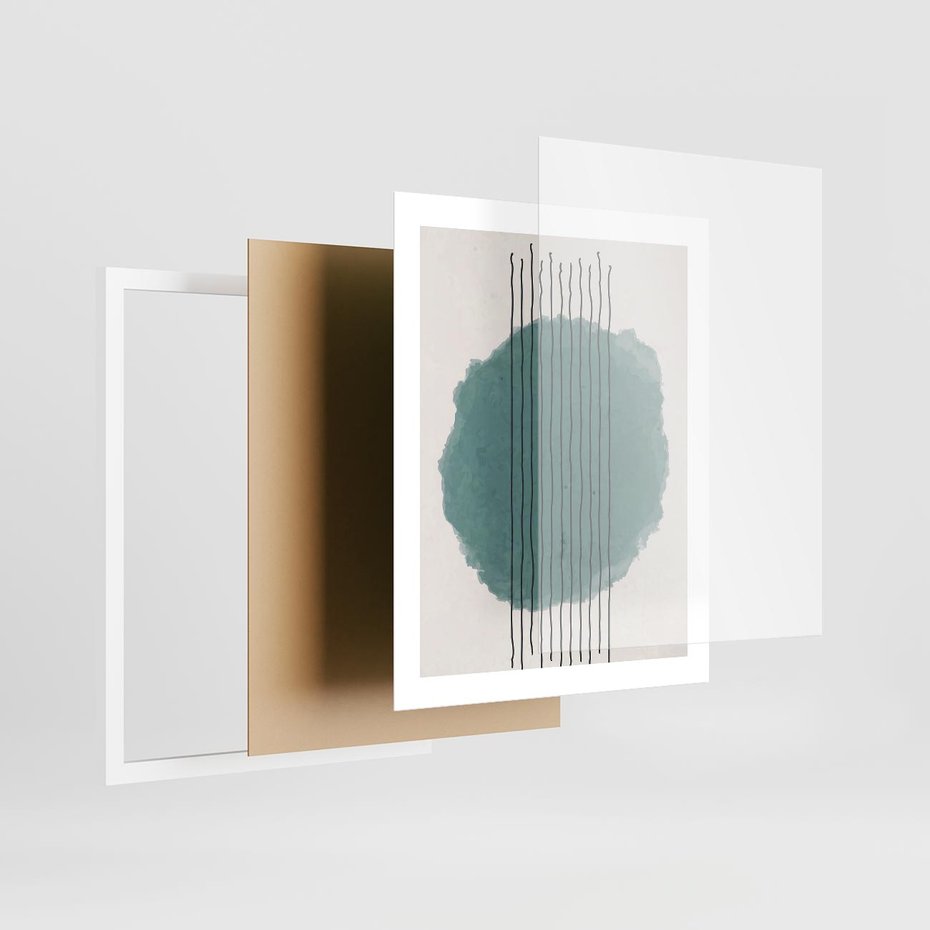 Plakat w ramie 40x50 - Podróżne Inspiracje - abstrakcyjna akwarelowa plama, nieregularne kreski - rama biała