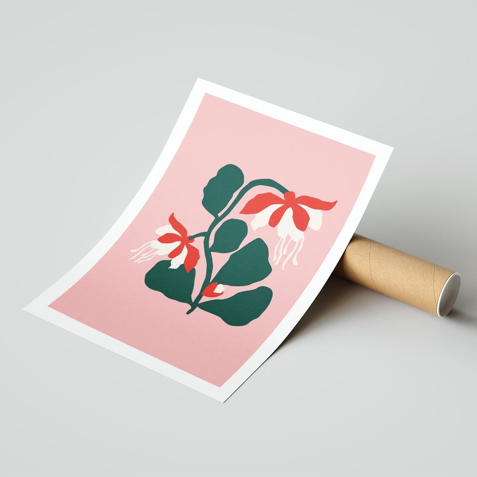 Plakat bez ramy 40x50 - Migotliwa Kreatywność - abstrakcyjne kwiaty, różowe tło