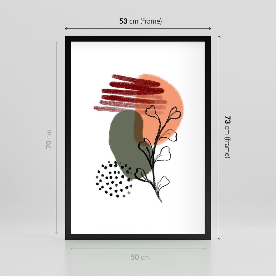 Plakat w ramie 50x70 - Przenikające Widzenia - abstrakcyjna sztuka, liście - rama czarna