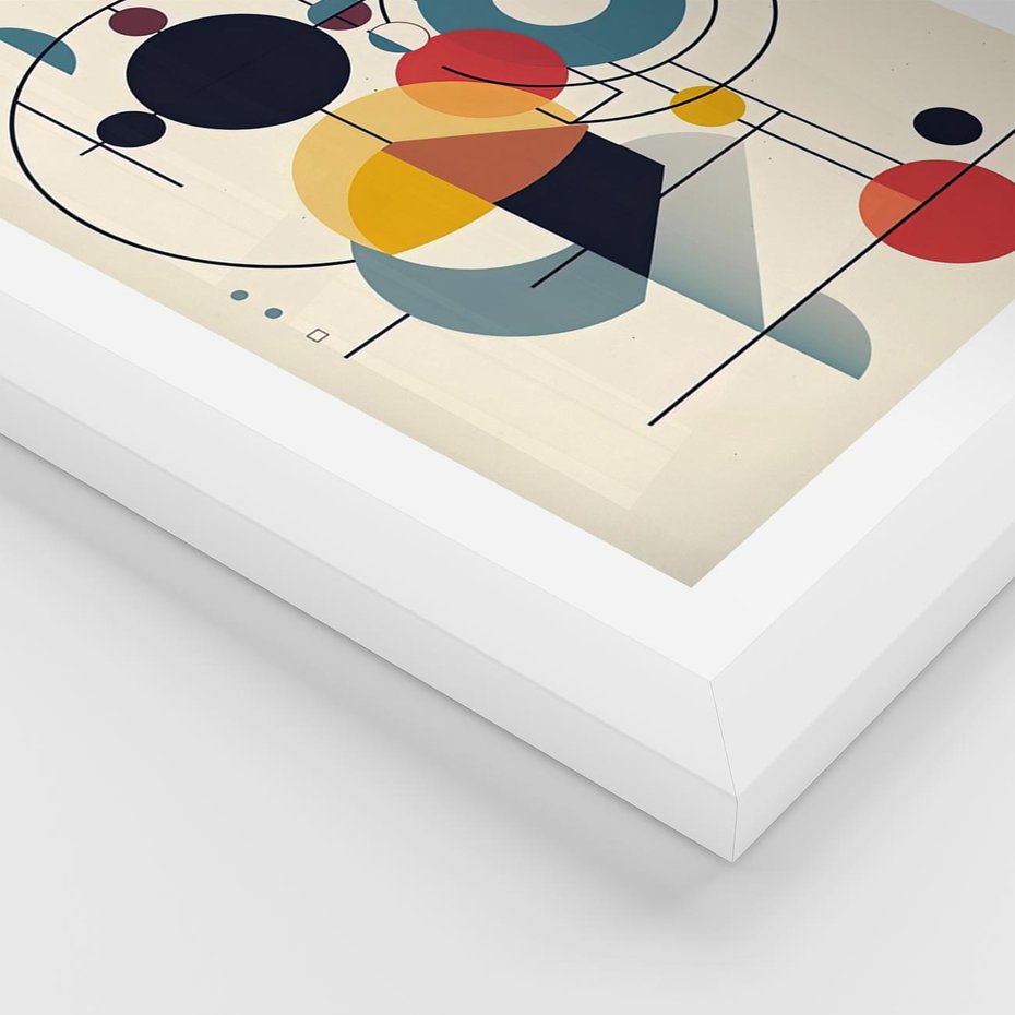 Plakat w ramie 50x70 - Rozbijające Barwne Granice - abstrakcyjna geometryczna kompozycja, koła linie - rama biała