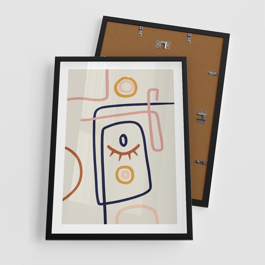 Plakat w ramie 50x70 - Manifestacje Dziwności - abstrakcja w stylu picasso, beżowe tło - rama czarna