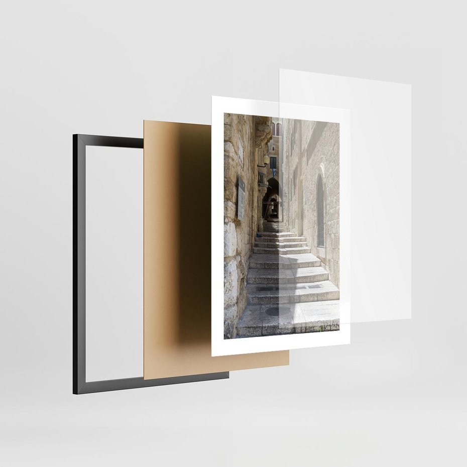 Plakat w ramie 30x40 - Urok uliczki: perspektywa miasta - uliczka, perspektywa - rama czarna