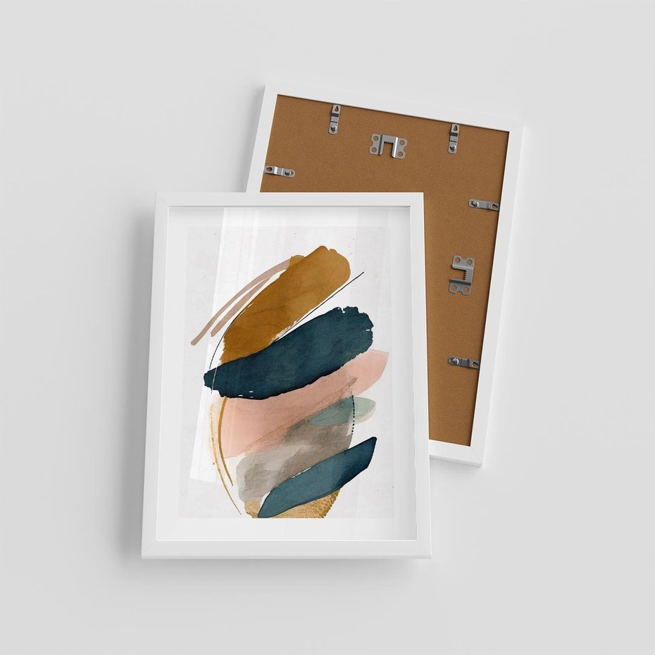 Plakat w ramie 30x40 - Migocące Impresje Przestrzeni - abstrakcyjny obraz, kolory ciepłe - rama biała