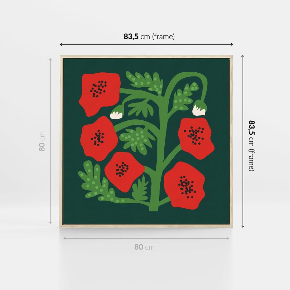 Obraz w ramie 80x80 - Księga Odbić - abstrakcyjna kwiatowa kompozycja, zielone mocne tło - rama drewno