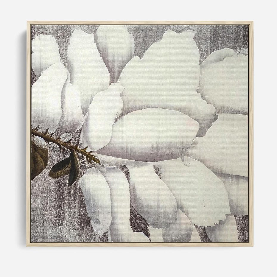 Obraz w ramie 80x80 - Tekstura Kwiatu - białe kwiaty, duży kwiat - rama drewno