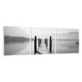 Obraz na płótnie 120x40 - Spokojna Przystań - czarno biała fotografia, drewniany pomost na jeziorze