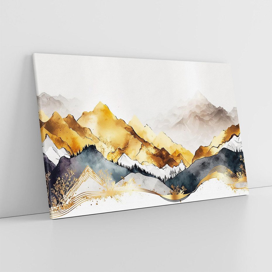 Obraz na płótnie 120x80 - Złote Góry - akwarela, graficzne góry
