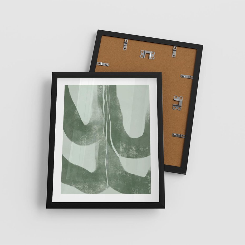 Plakat w ramie 40x50 - Nurtująca Kompozycja Zieleni - abstrakcyjne delikatne zielone linie, podobne do gałęzi kwiatów - rama czarna