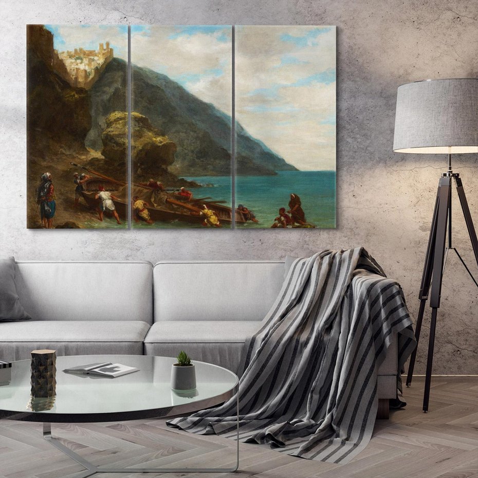 Obraz na płótnie 120x80 - "View of Tangier from the Seashore" Eugène Delacroix - Reprodukcja - reprodukcja, obraz na płótnie