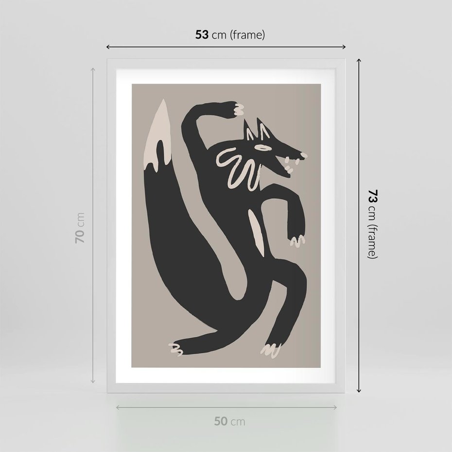 Plakat w ramie 50x70 - Strukturalne Odbicia Północy - skandynawska sztuka, lis - rama biała