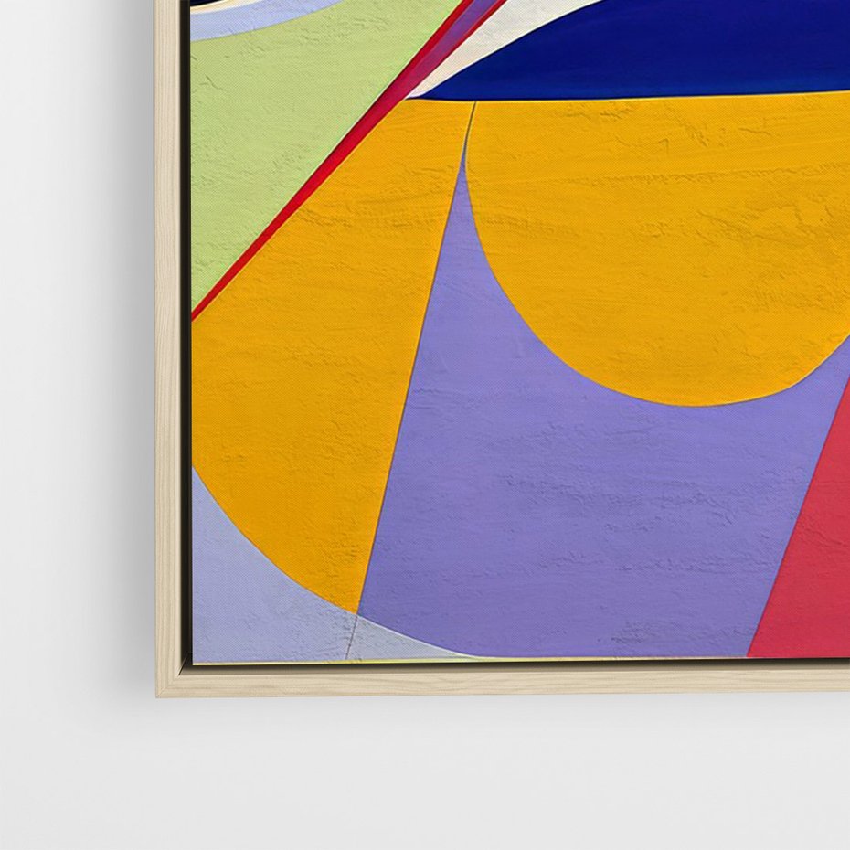 Obraz w ramie 70x100 - Kolorowe Przesunięcia Kształtów - abstrakcyjny obraz olejny, żywe kolory - rama drewno