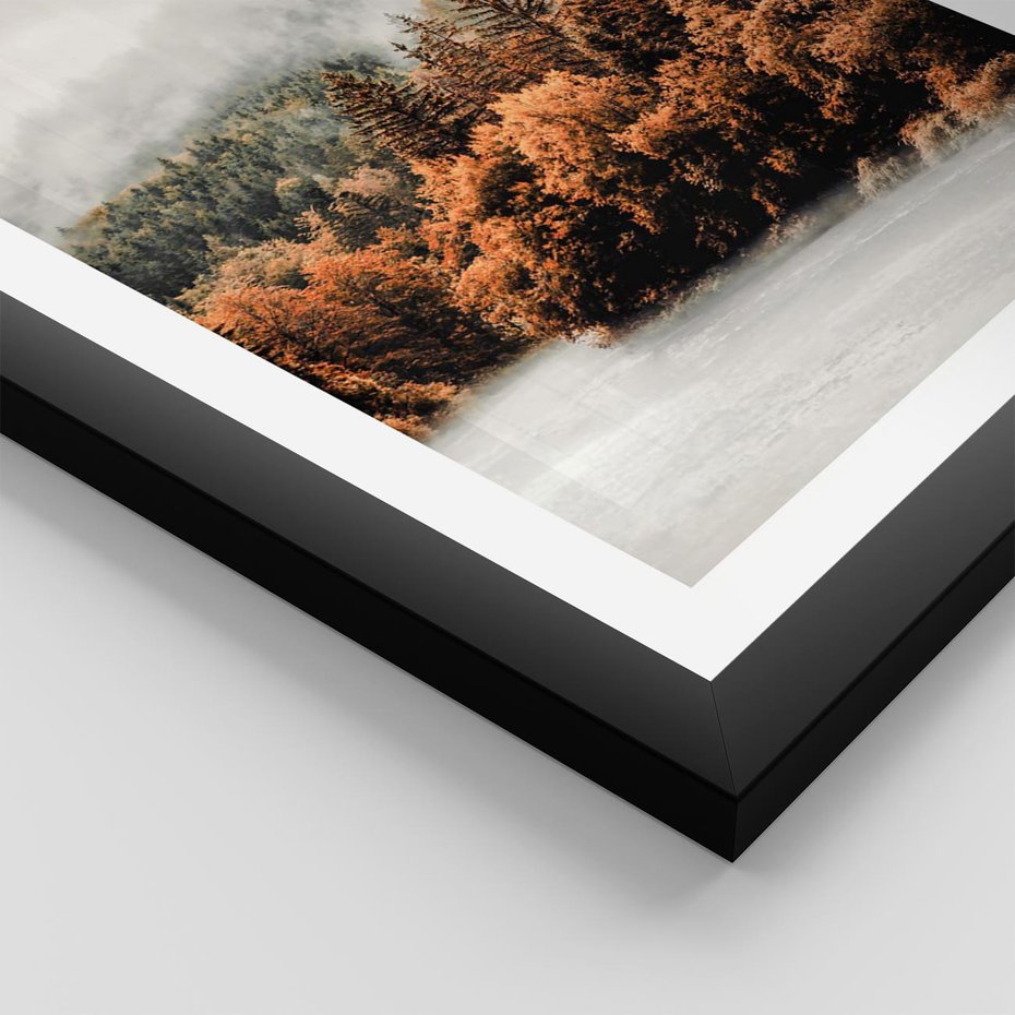 Plakat w ramie 30x40 - Jesienna Mgła - las, góry - rama czarna