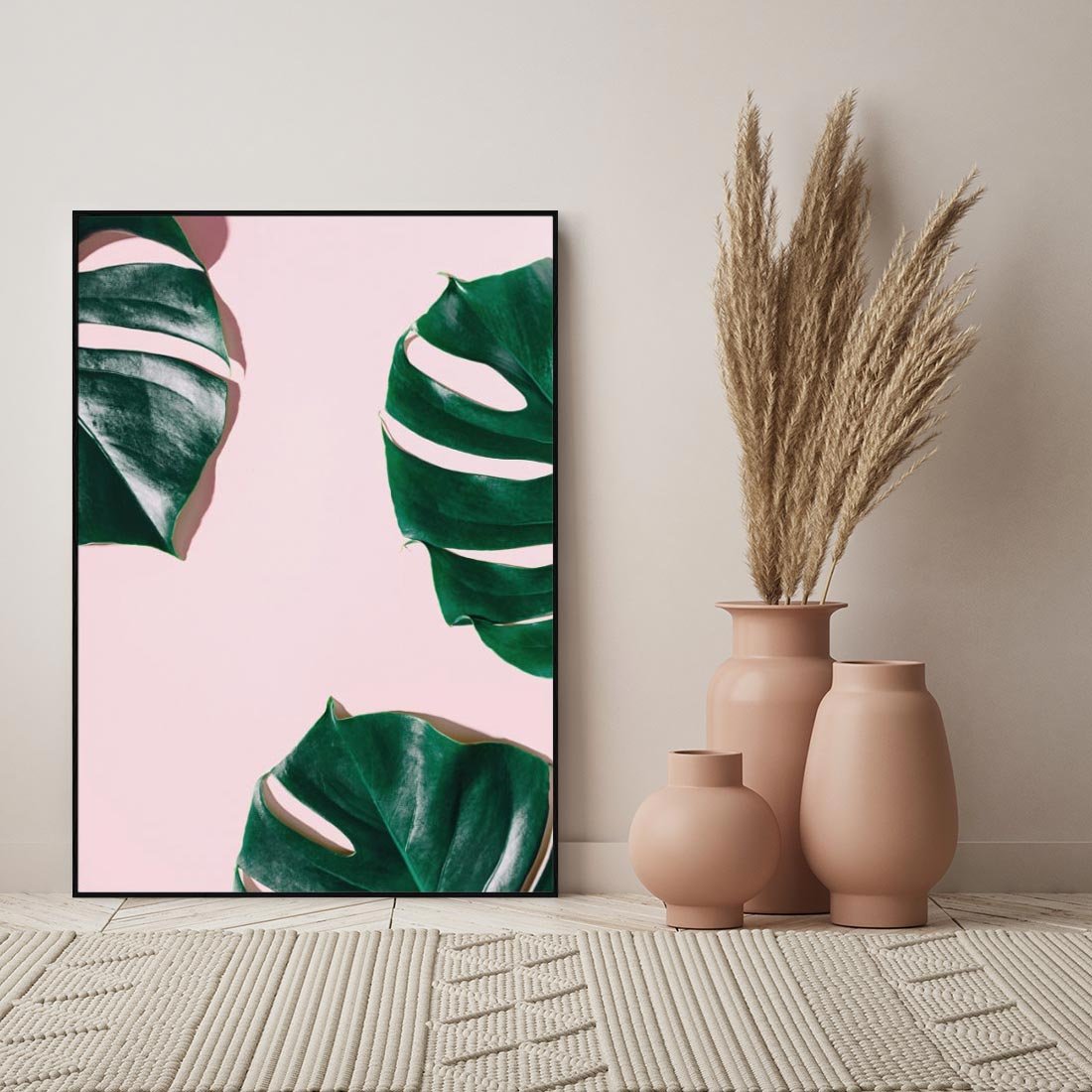 Obraz w ramie 50x70 - Siła Natury - liście, monstera - rama czarna