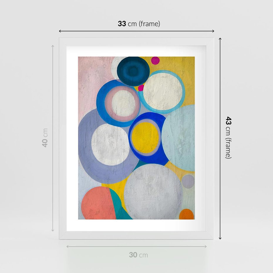 Plakat w ramie 30x40 - Rozkwitająca Symfonia Serca - abstrakcyjne geometryczne kształty, olejny obraz - rama biała