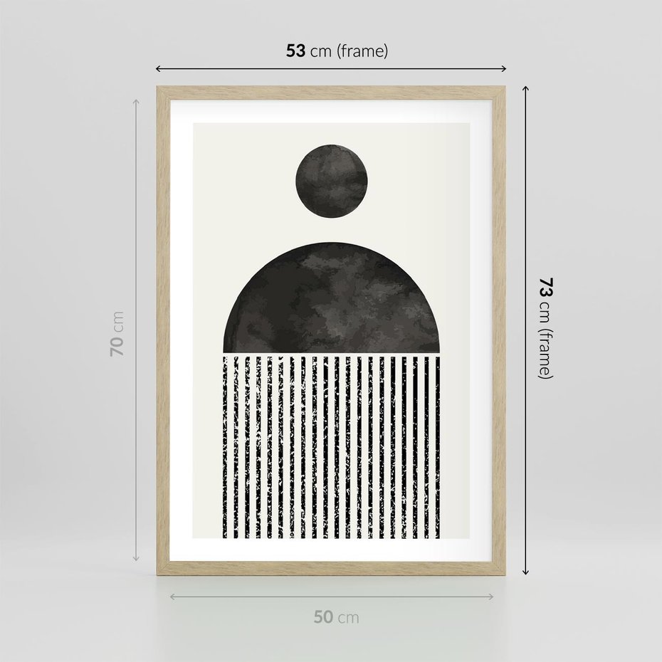 Plakat w ramie 50x70 - Księga Wibracji - abstrakcyjne czarno białe formy, minmalizm - rama drewno