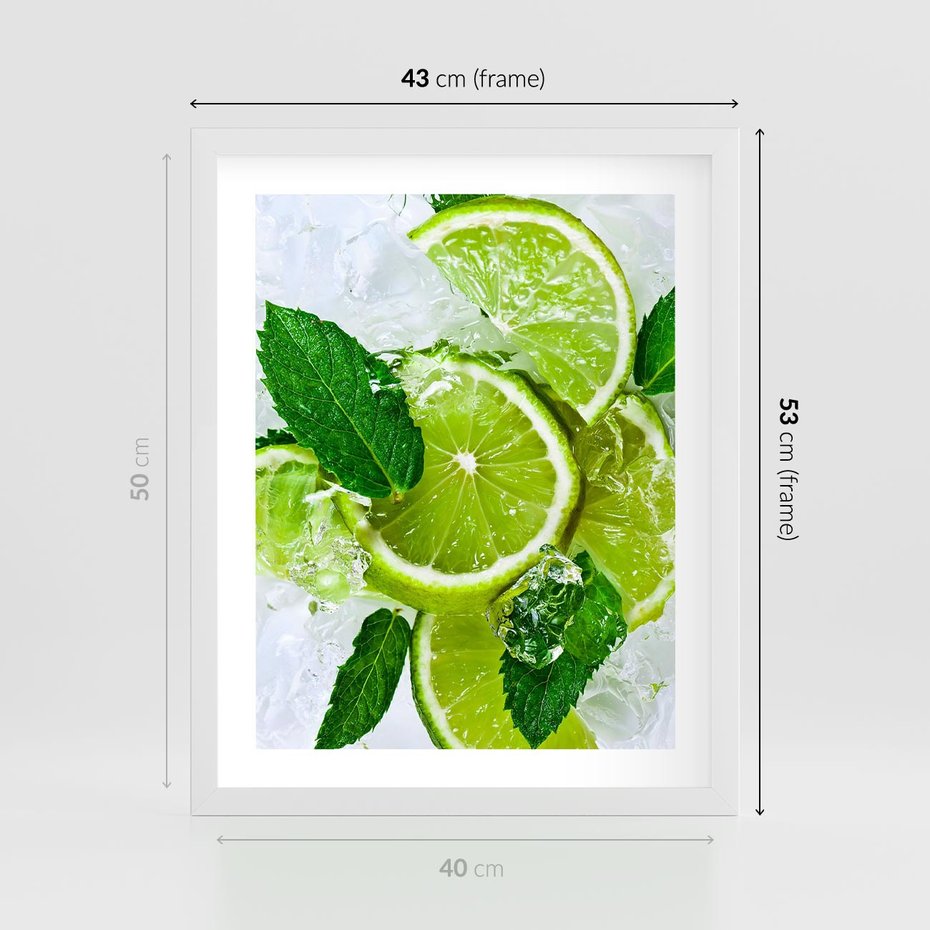 Plakat w ramie 40x50 - Ożywczy duet limonek i cytryn - limonki, cytryny - rama biała