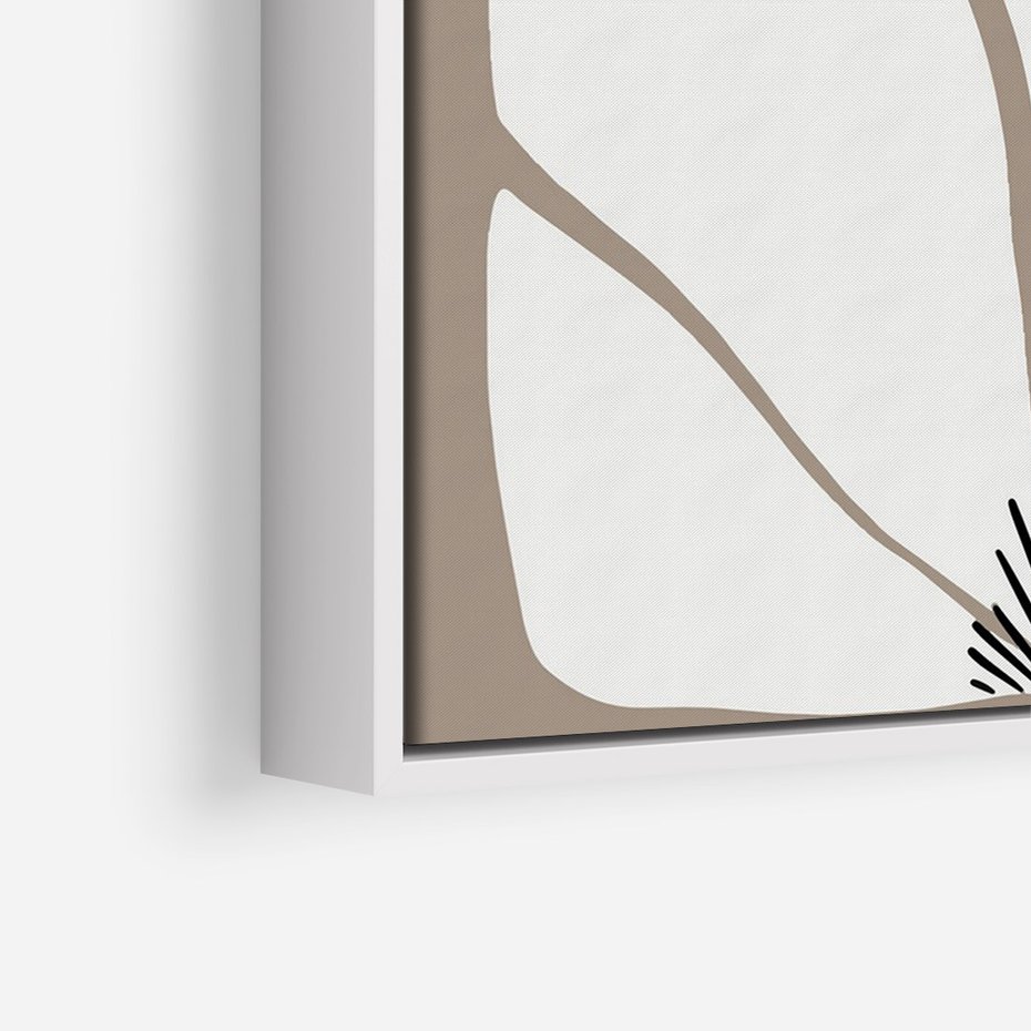 Obraz w ramie 70x100 - Ekspresyjne Kontury - abstrakcyjny kwiat, beże i brązy - rama biała
