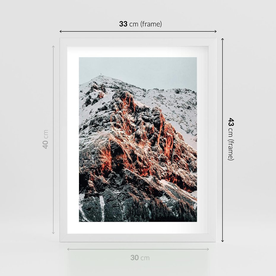 Plakat w ramie 30x40 - Zima na Szczycie - góry, zima - rama biała