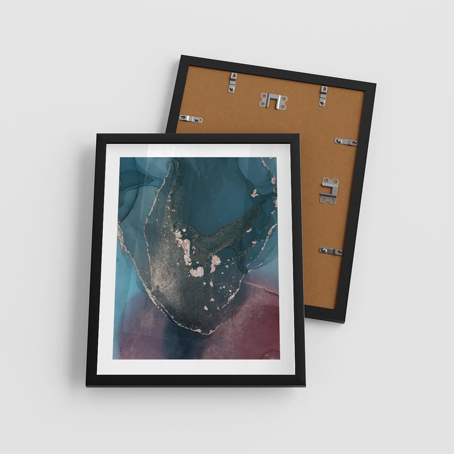 Plakat w ramie 40x50 - Luksusowy Kontrast - marmur, granat i fiolet - rama czarna