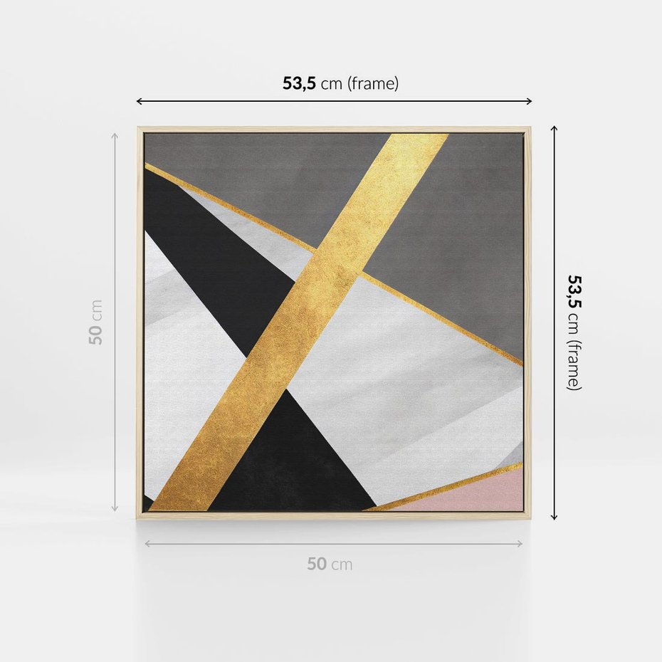 Obraz w ramie 50x50 - Pudrowe Abstrakcyjne Lustra - złote abstrakcyjne linie, szarość - rama drewno