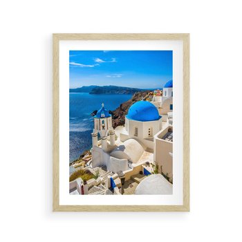 Plakat w ramie 50x70 - Urokliwy widok na Santorini - Santorini, widok - rama drewno