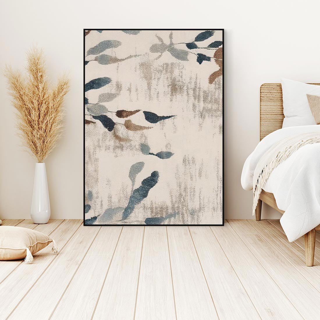 Obraz w ramie 70x100 - Refleksje liściowych barw - abstrakcyjne kształty, przypominają liście - rama czarna