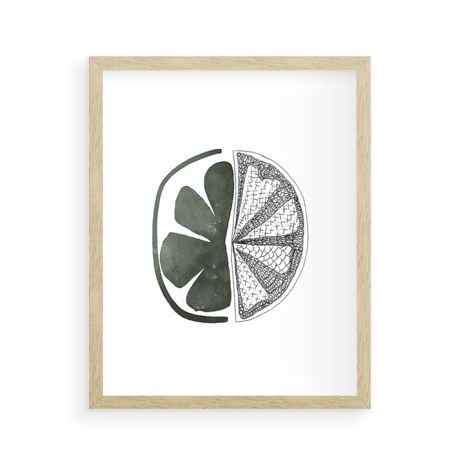 Plakat w ramie 40x50 - Cytrynowe Echo - minimalistyczny plakat, cytryna - rama drewno