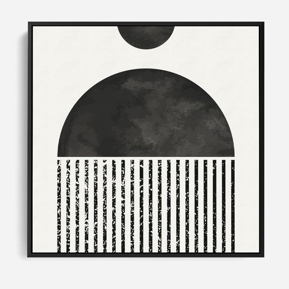 Obraz w ramie 50x50 - Księga Wibracji - abstrakcyjne czarno białe formy, minmalizm - rama czarna