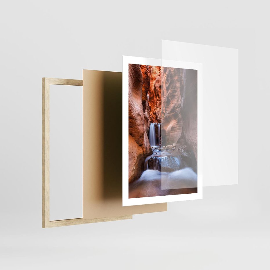 Plakat w ramie 50x70 - Tajemniczy świat jaskini i wodospadu - jaskinia, wodospad - rama drewno