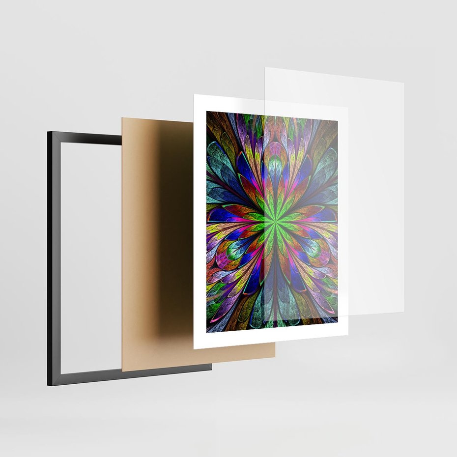 Plakat w ramie 40x50 - Witrażowa magia na płótnie - witraż, sztuka - rama czarna