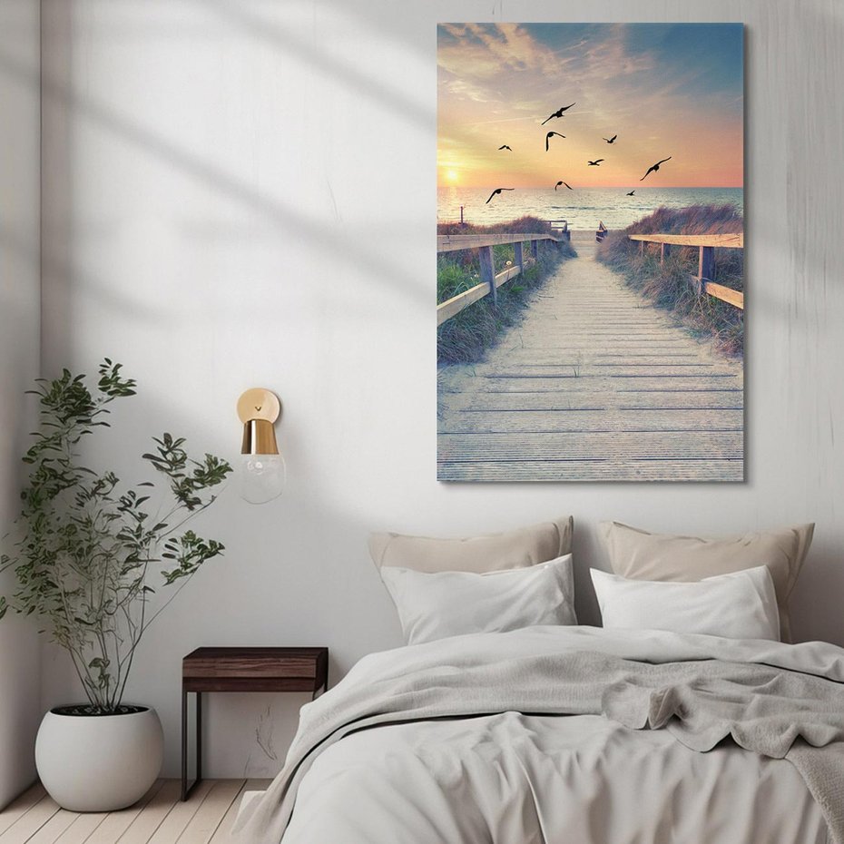 Obraz na płótnie 50x70 - Sielanka nad brzegiem - plaża, pomost