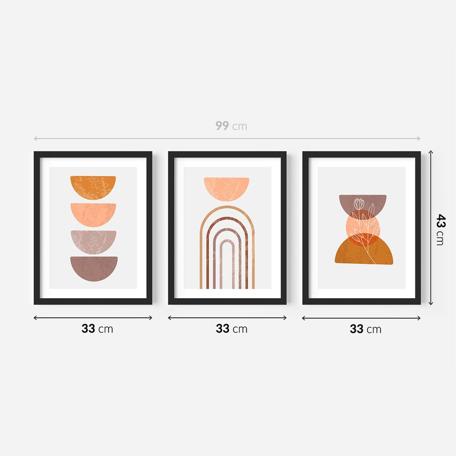Zestaw obrazy w ramie 30x40 galeria - Abstrakcyjne, kształty, boho - rama czarna