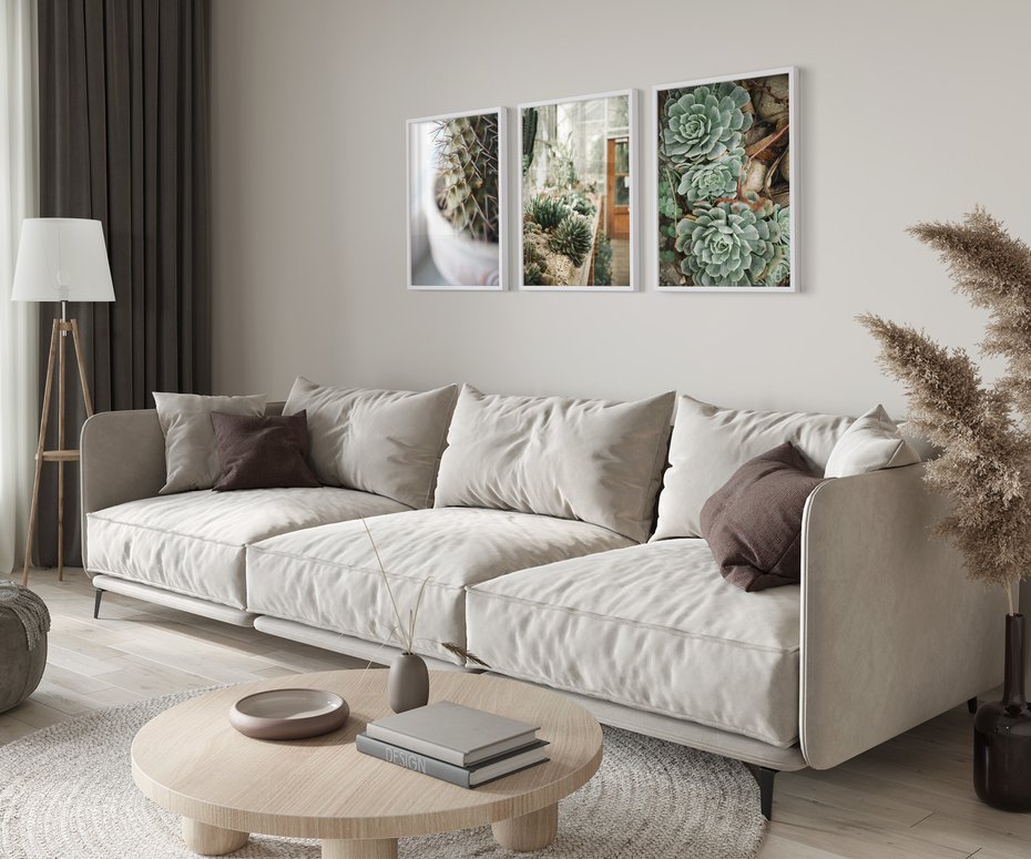 Zestaw obrazy w ramie 30x40 galeria - Sukulenty, kaktusy, boho, kwiaty - rama biała